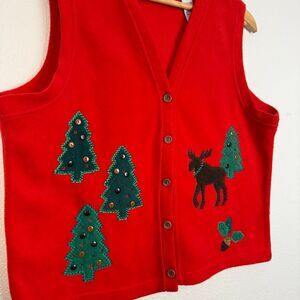 Vintage Embroidered Fleece Christmas Marisa Christina Vest Size Large